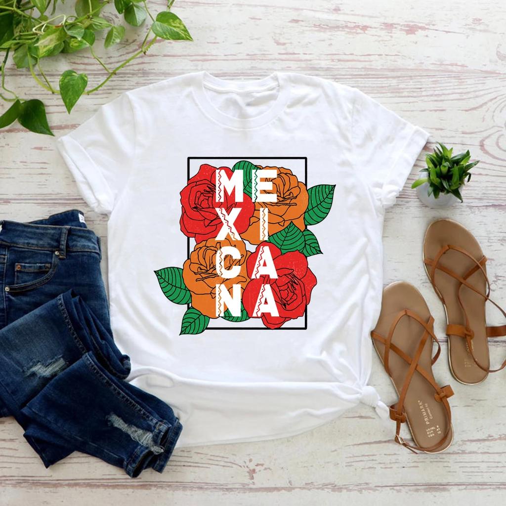 Mexicana T Shirts Mexico Mexican Latina Gift Feminism Tee Rose Flower Shirts Women Aesthetic Graphic Tees Summer Tops