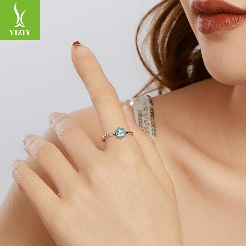 S925 Sterling Sølv Konkylie Åpen Justerbar Ring, Blå Sommer Bruksring Sjarm