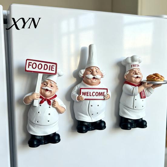 Decorative Fridge Magnet Cartoon Fat Chef Magnet, Hand-painted 3D Refrigerator Picture Photo Holder for Home Office Kitchen Decoration