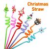 2026 New Christmas Curved Straw Christmas Party Repeatable Straw Cartoon Santa Claus Snowman Style Personalized Party Decor