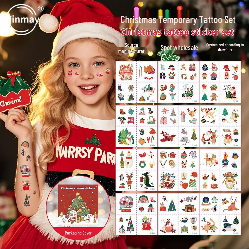 Festive Waterproof Cartoon Christmas Tattoo Stickers for Kids