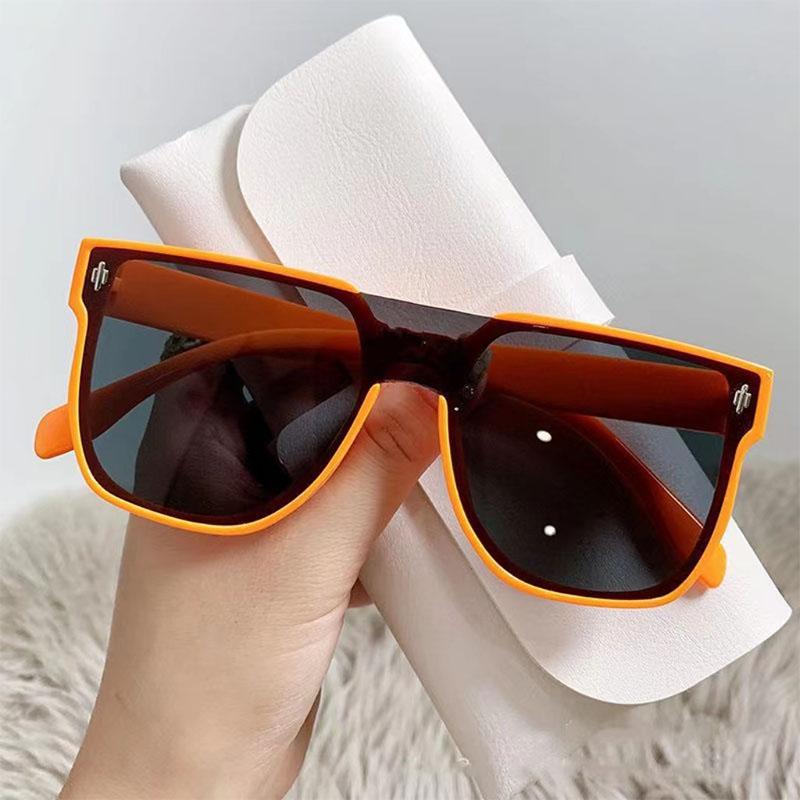 New Children'S Vintage Sunglasses Boys' Large Frame Square Sun Glasses Girls' Decorative Rice Nail Eyewear Uv400