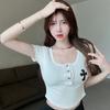 Girls T-shirts Square Neck Tees For Women's T-shirts Black Tops Short Sleeve Fashion Sexy Lady T-shirts