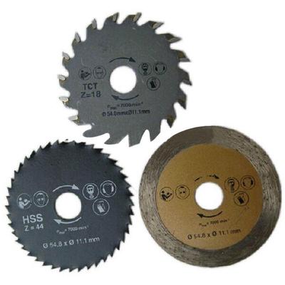 Mini lama per sega circolare 3 pezzi/set, disco da taglio per legno TCT, disco da taglio per metalli HSS, disco da taglio per piastrelle