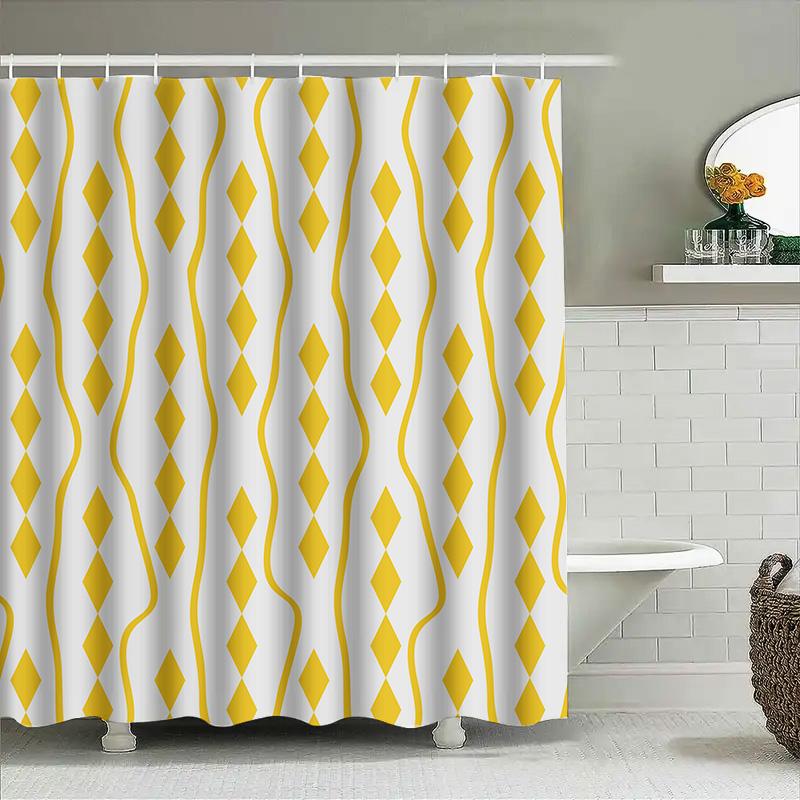 Yellow Bath Shower Curtain Fabric With Diamond Shape For Home Decoration Waterproof Shower Cover