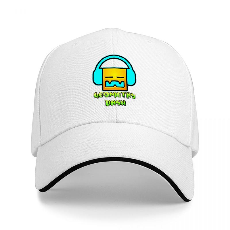 Geometry Dash Logo Baseballkappe Schwarz Verstellbare Mütze mit Ikonischem Spielcharakterdesign für Gamer und Musikfans