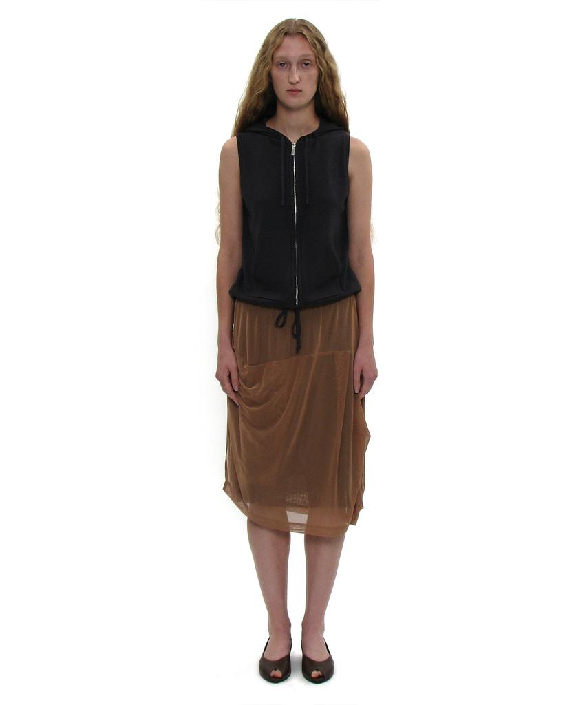 Partimento Woman Mesh Combination Drape Midi Skirt_Sand