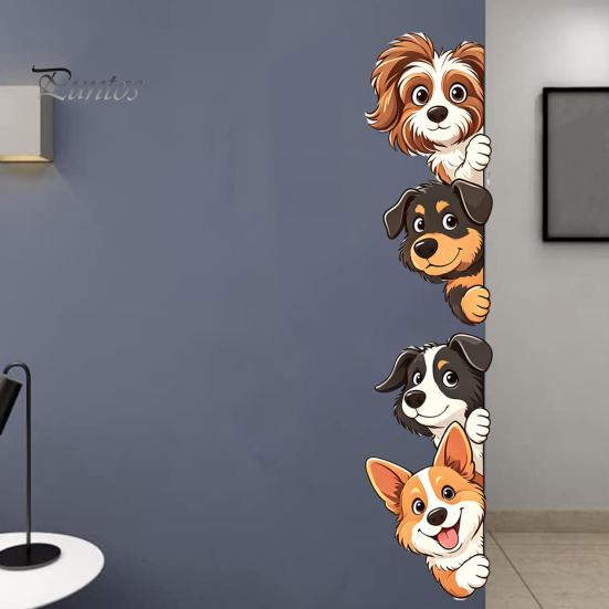 Bathroom Glass Window Clings Cartoon Puppy Wall Sticker, Easy Apply Waterproof PVC Decal, Creative Unique Pet Lover Gifts Dog Pattern Stickers for And