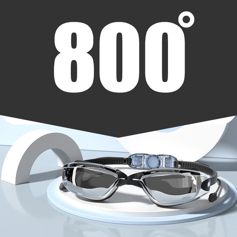 -1.5~-8.0 Adult Myopia Swimming Goggles Waterproof Anti-fog HD Transparent Electroplated Large Frame With Earplugs