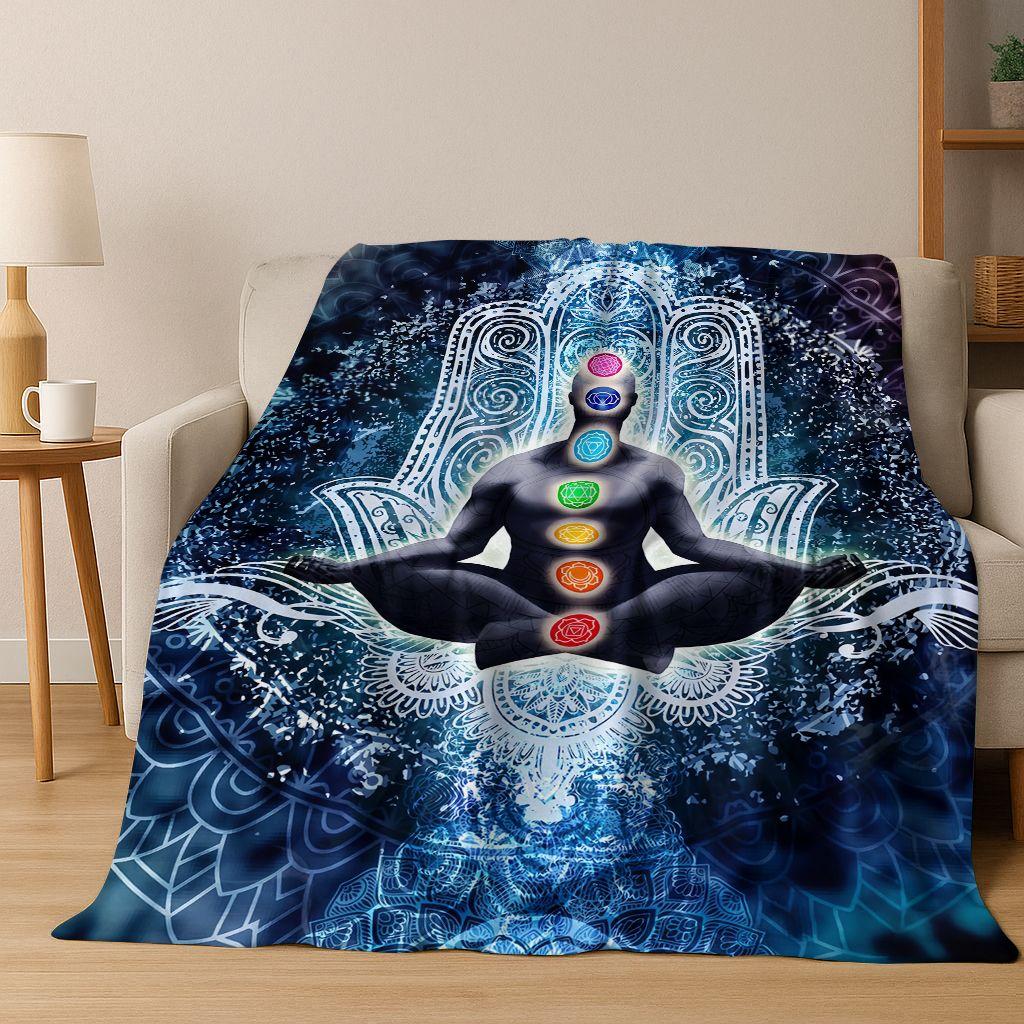 Bohemia Yoga chakra Mandala Spirit Meditation Flannel Blanket,Cozy Soft Throw Blanket for Home Bedroom Bed Sofa Cover Gift Kid