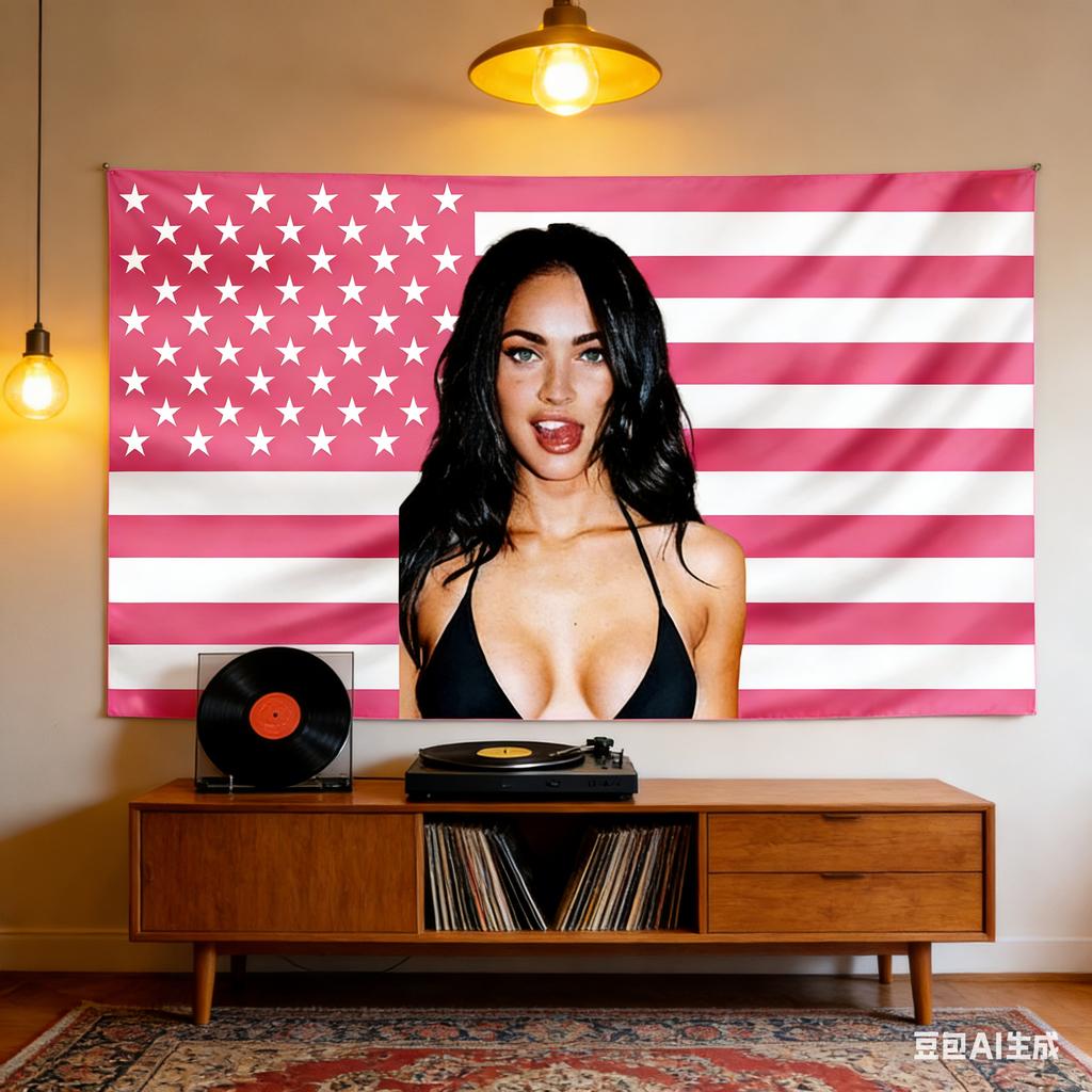 1pc Megan Fox USA Flag Collage Tapestry Polyester 2D Print Wall Art for Bedroom Living Room Aesthetic Decor Celebrity Fan Gift