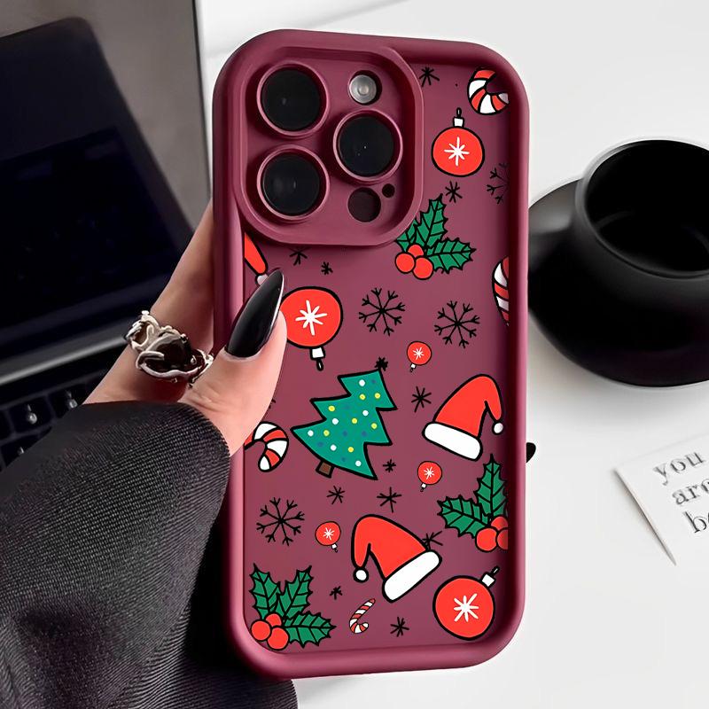 Cartoon Merry Christmas Pattern Matte Cover For iPhone 16 Pro Max 15 Plus 14 Pro 13 12 11 XS XR 17 Soft Silicone Len Protection Shockproof Phone Case