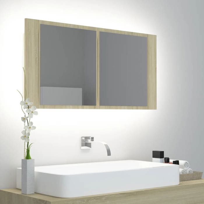 VidaXL LED Bathroom Mirror Cabinet Sonoma Oak 90x12x45 Acrylic 804975