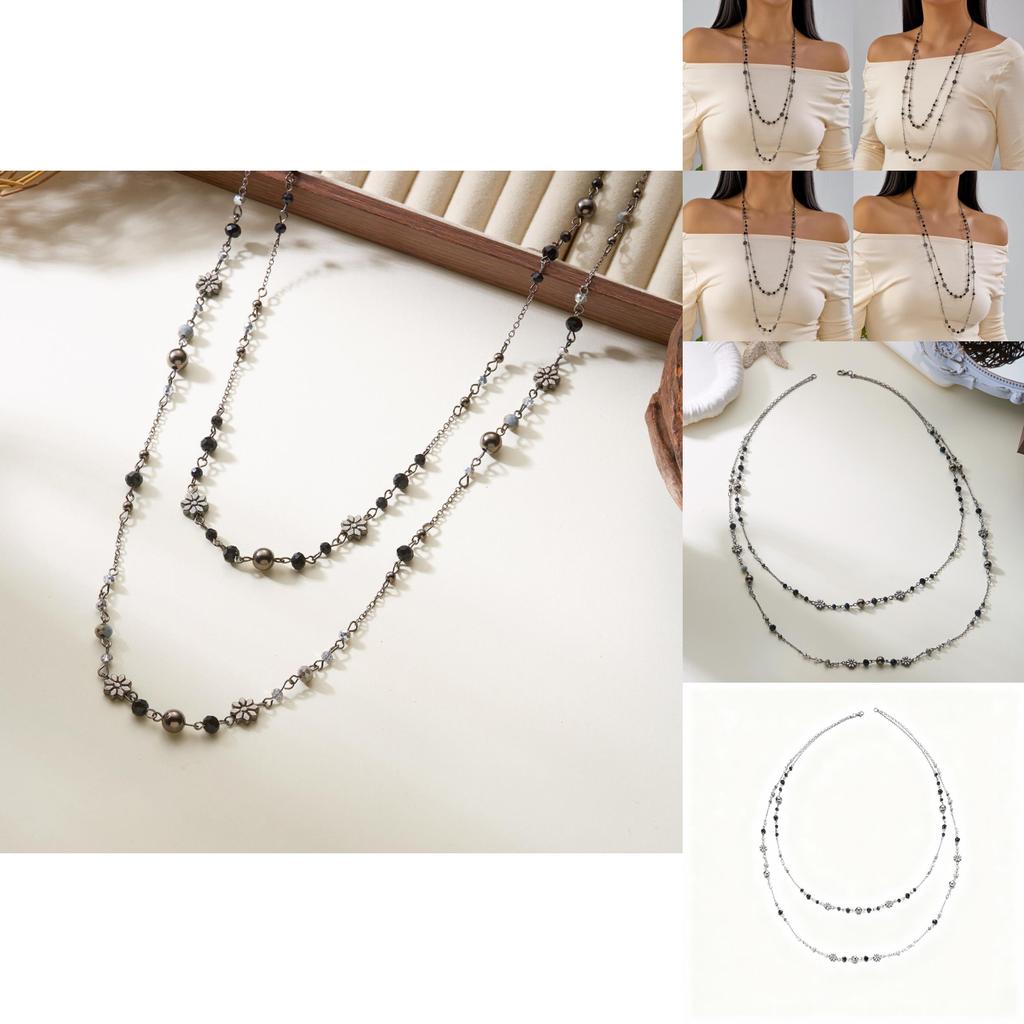 Vintage Flower Alloy Layered Necklace For Women Summer Fashion Accessory
