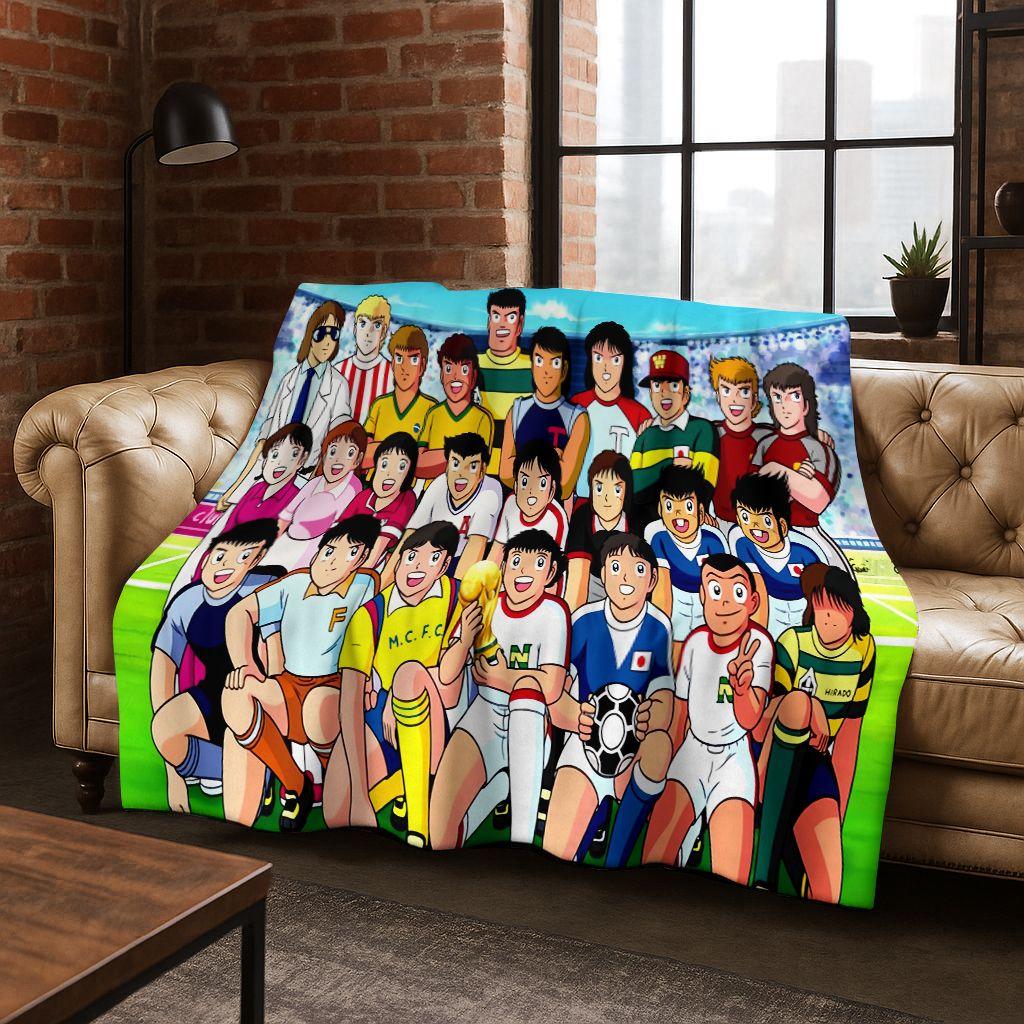 3D Cartoon Captain Ozora Tsubasa Football Anime Flannel Blanket,Warm and Cozy Soft Throw Blanket for Home Bedroom Bed Sofa Cover