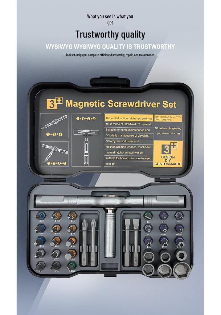 24-in-1 T-Griff Ratsche Schraubendreher: Multifunktionales magnetisches Kreuzschlitz- und Schlitzschraubendreher-Reparaturwerkzeug.