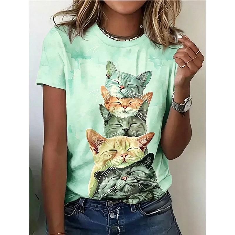 Hot Selling Women s 3D Digital Printed Leopard Print Plus Size T-shirt for Women, Comfortable and Breathable Short Sleeved Shirt 5XL