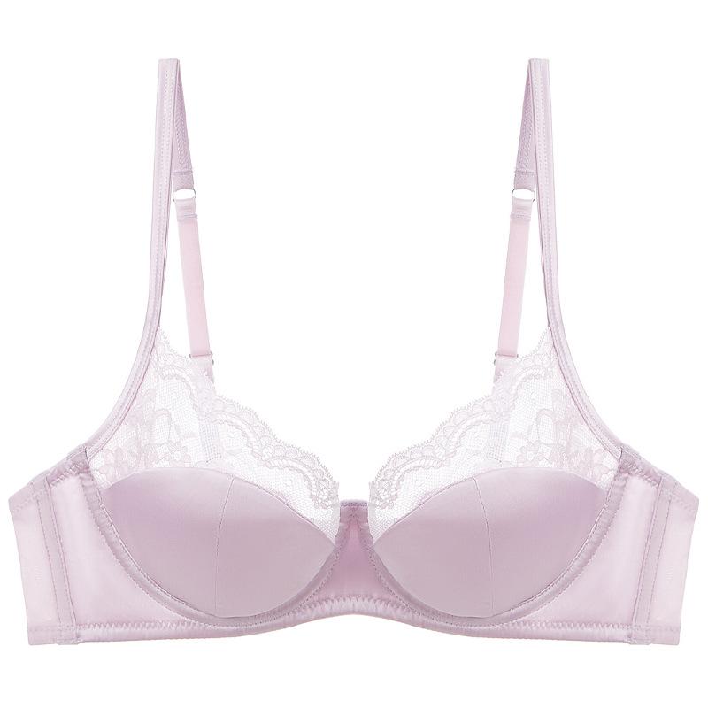 French underwear big breasts small anti-sagging gathering underwear summer sexy thin satin splicing lace bra cover