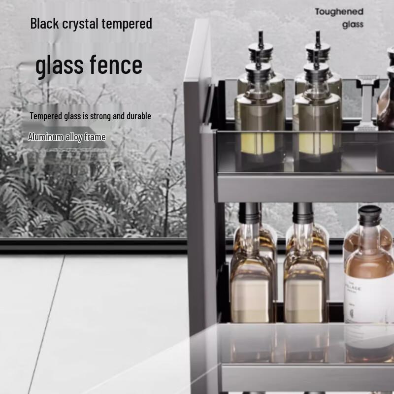 Yingbai 3-Layer Gun Grey Glass Seasoning Pull-Out Basket