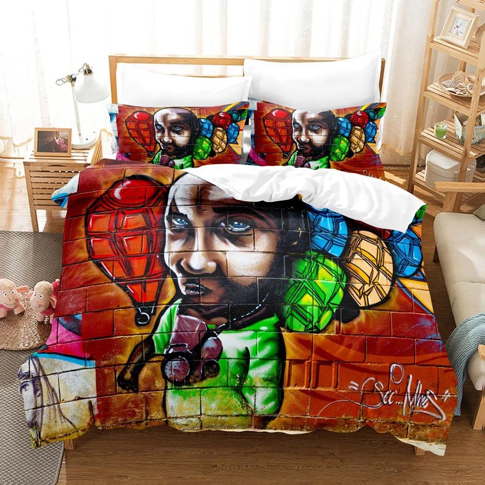 Hippie Graffiti Ložní souprava Hip Hop Sada povlaku na přikrývku King Queen Size pro děti Chlapce Mládež Povlak na přikrývku Moderní Street Art Povlak