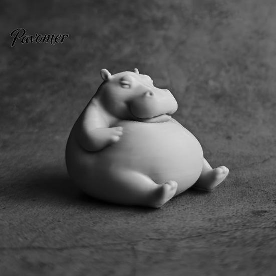 Small Animal Desk Decorations 3D Printed Chubby Hippo Figurine, Lazy Hippopotamus Statue, Cute Desktop Landscaping Props Ornament for Home Office