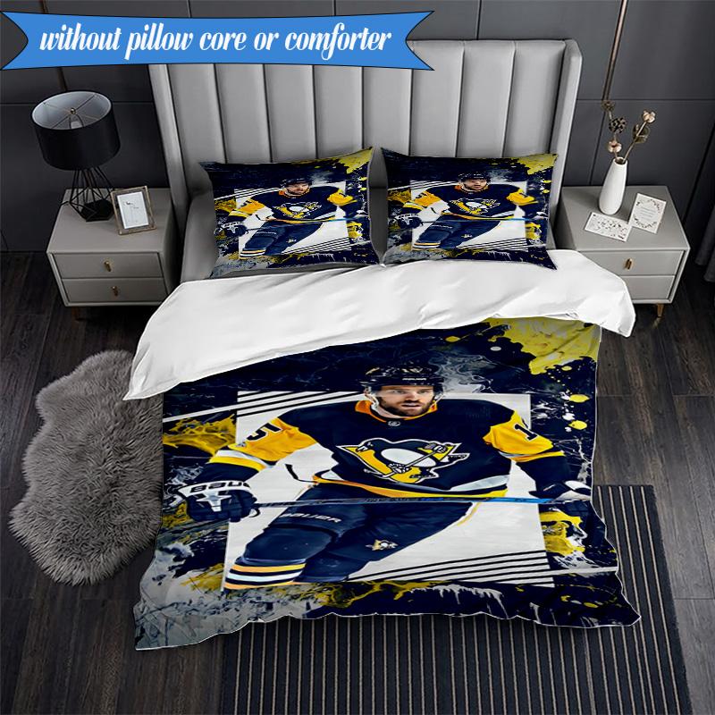 3PCS Pittsburgh Hockey Player Crosby Bedding Set,Including 1pc Duvet Cover And 2pcs Pillowcases Perfect for Bedroom, Dormitory, Fan Christmas gift