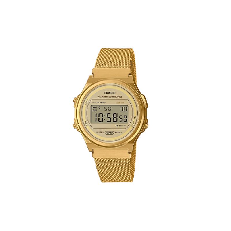 Casio CASIOYOUTH Series-Disc Digital Display Series Small Round Watch Business Casual Versatile LCD Display Small Dial Waterproof Quartz A171WEMG-9AEF золотой