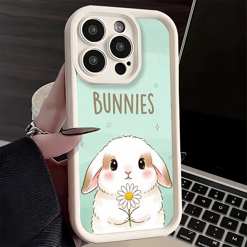 Phone Case for iPhone 17 Air 16E 15 16 Pro Max Cute Cartoon Bunny Rabbit Cover 14 Plus 13 12 Mini Soft Shell Silicone Fundas