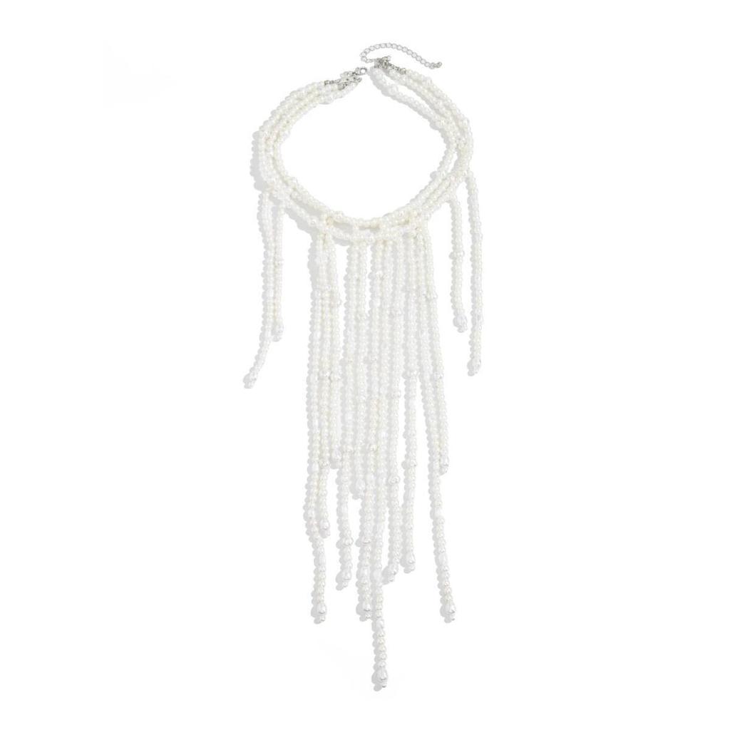 IngeSight.Z Trendy Exaggeration White Imitation Pearl Tassel Beaded Necklace Women Exquisite Sweater Chain Jewelry Accessories