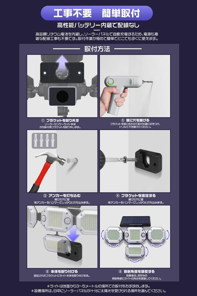 HIKARI LED Solar 3200LM Integrated Sensor Light with Two Motion and Light Wide Beam Remote 3 Lighting Waterproof and Dustproof Adjustable Perfect for