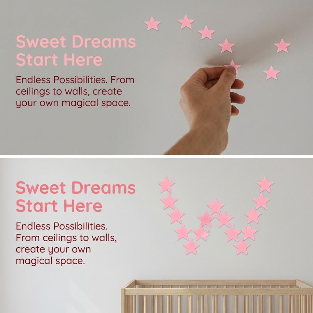 100pcs Night Glow Decor PP Luminous Star Sticker Pink, Color Mixing 1.18 in Glow in Dark Sticker star 3D Star Wall Decal Wall