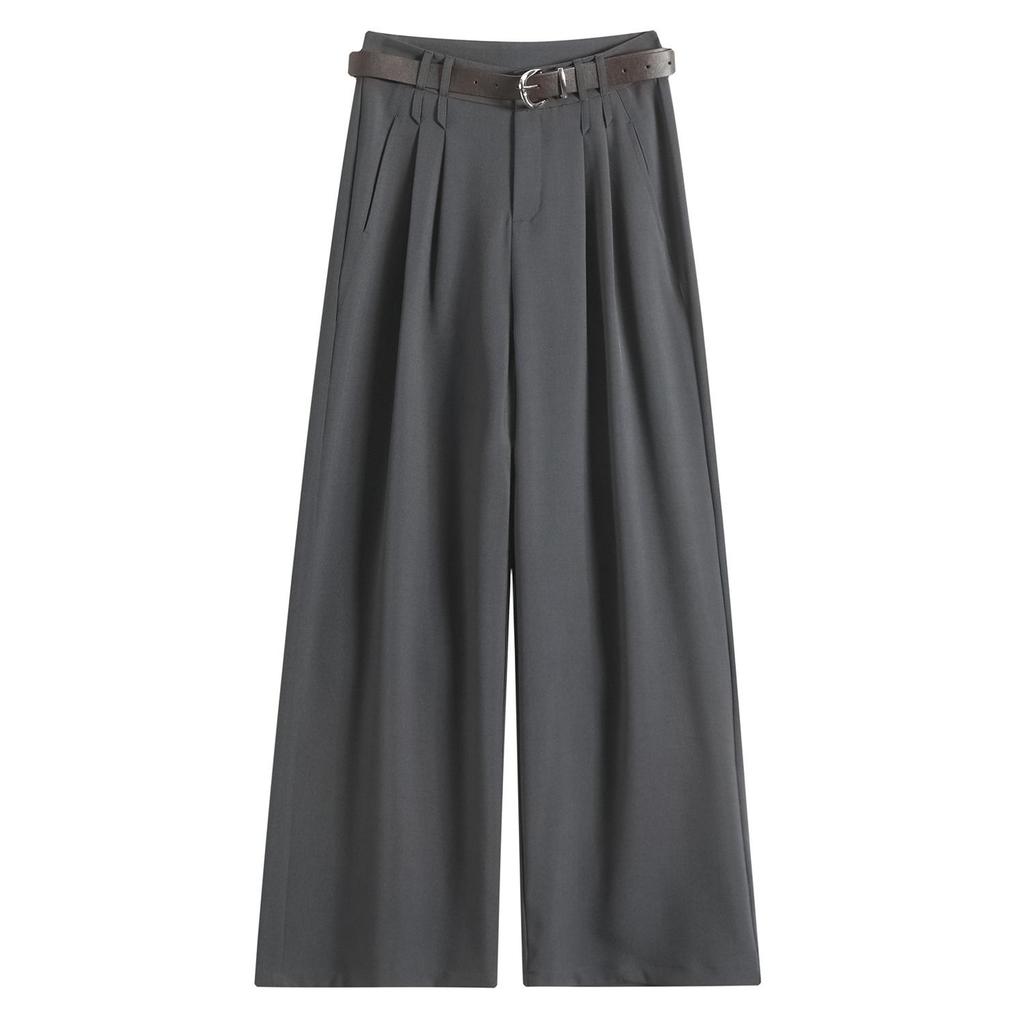 2026 Spring/Summer Women's High-Waisted Wide-Leg White Pants - Casual, Slimming, Lazy Style