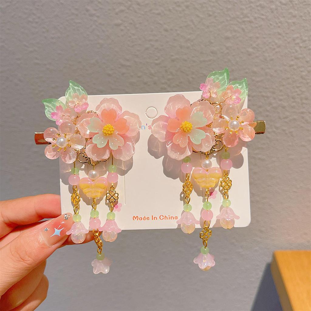 Chinese Style Tassel Hair Accessories for Girls - Hanfu Flower Pendant Headdress & Hair Clips