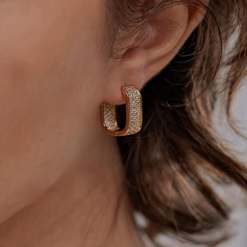 1Pair of Light Luxury Micro-inlaid Zircon Ear Buckles, Young Women's Fashion Earrings