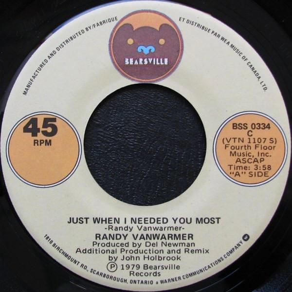 

7inch Record RANDY VANWARMER Just When I Needed You Most Your BSS0334 BEARSVILLE 1979 Canada Jazz Used