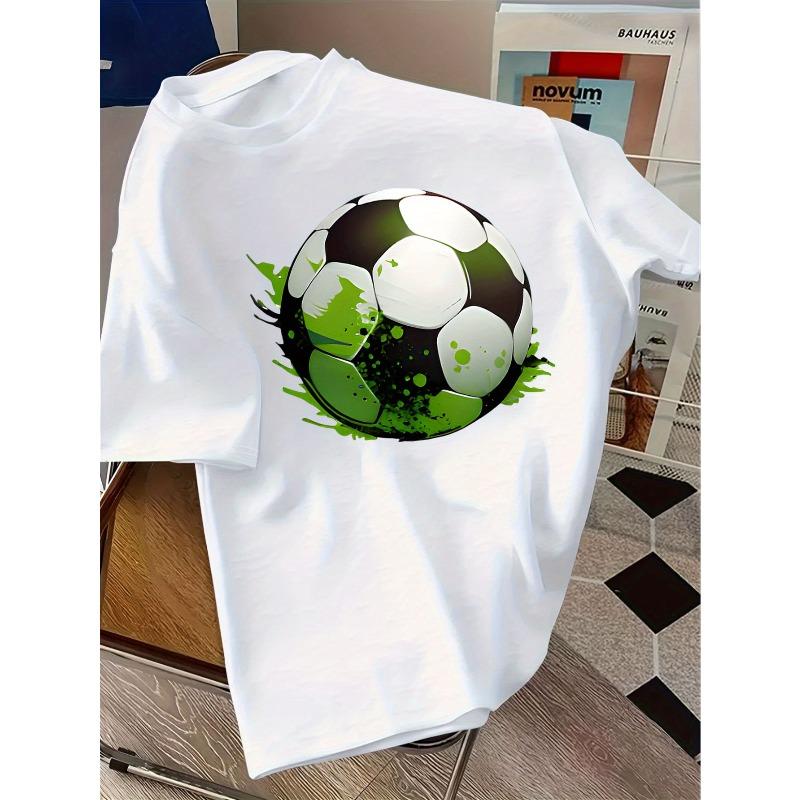 European sizes Fashion Football Pattern Print Short SleeveT-Shirt for and - Sporty Casual Trendy Top