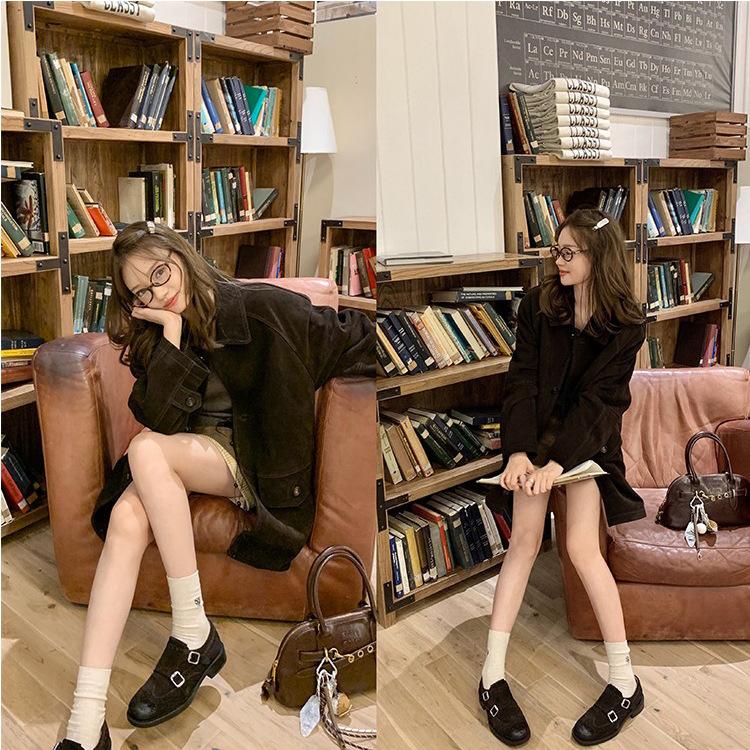 Marhabőr változat~ Ugyanaz a miu Brock gravírozott kis bőr cipőcsat retro vastag sarkú Oxford loafer női cipőhöz