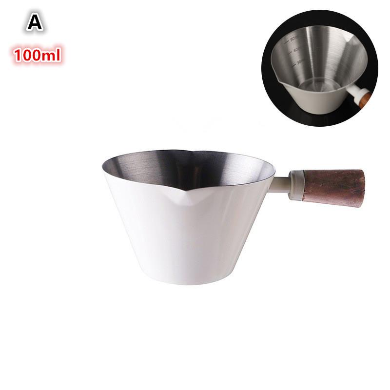 Stainless Steel Espresso Shot Glass with Walnut Handle Graduated Coffee Measuring Cup 2 Oz Liquid Volume Markings Barista Tool