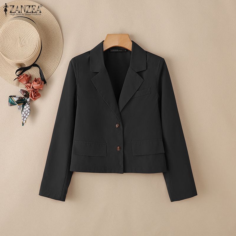 ZANZEA Lässige Damen-Cardigan-Bluse mit Umlegekragen und langen Ärmeln