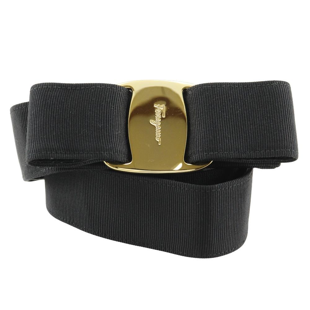 

Salvatore Ferragamo Vala Ribbon belt 8046 Black / Gold Hardware canvas/Plated Gold Women Used