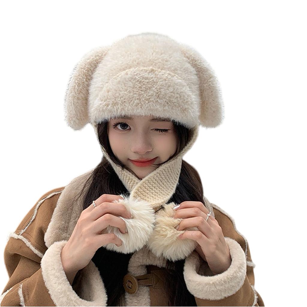 Ladies' Cute Plush Hat Outdoor Warm Hoodie Knitted Hat