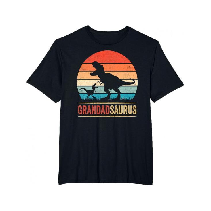 Men S Dinosaur Family Matching T-Shirt - Grandad Gift from Grandchildren Retro Graphic Tee with T-Rex & Grandad Saurus Design, Casual Short Sleeve S
