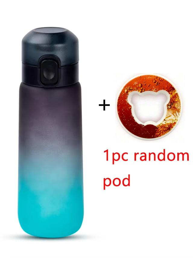 1pc 650ml Flavored Water Bottle with Random 1 Flavour Pods Air Water Bottle Frosted Black Air Sport Fitness Camping Cup