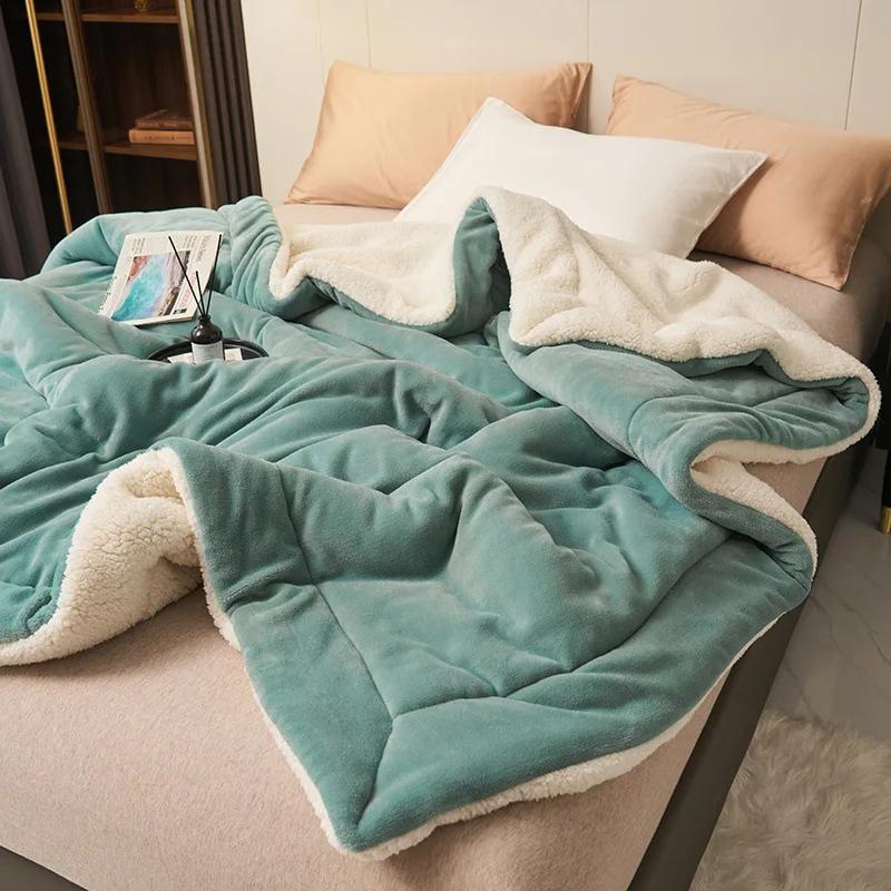 Multi-function Fleece Plush Throw Blanket for Bed Sofa Winter Home Warm Plaid Keep Warm 2 Layers Blanket Bedspread Bedding Sheet