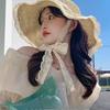 1PC French Straw Hat Women's 2025 Summer New Breathable Lace Straw Hat Lace-up Hollow Straw Hat