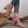 Large size fish mouth high heel sandals summer new buckle hollow bag heel women's shoes