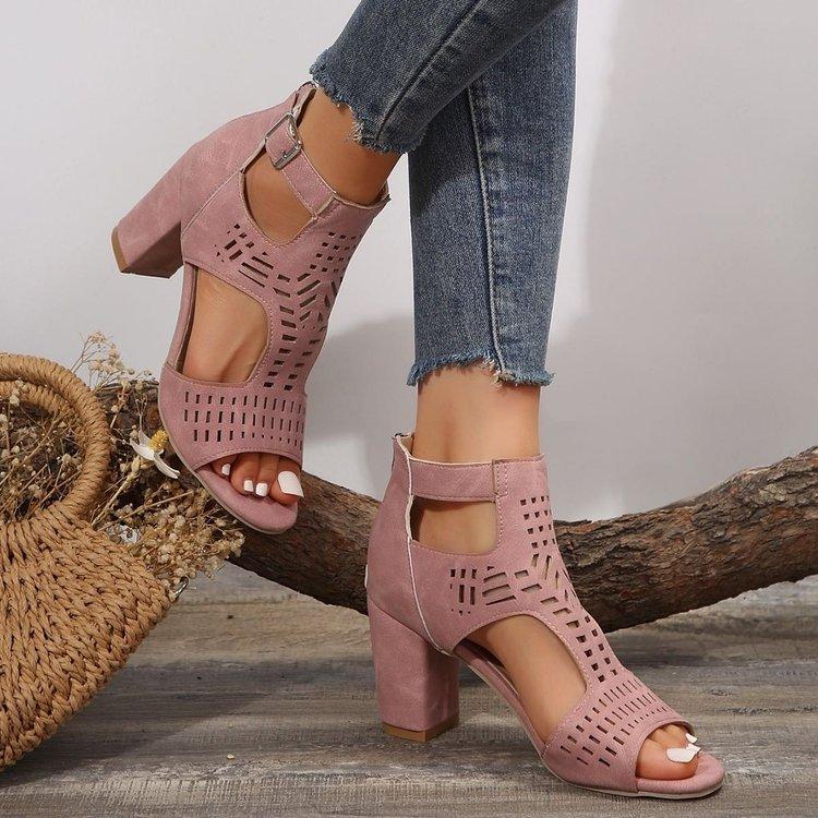 Large size fish mouth high heel sandals summer new buckle hollow bag heel women's shoes