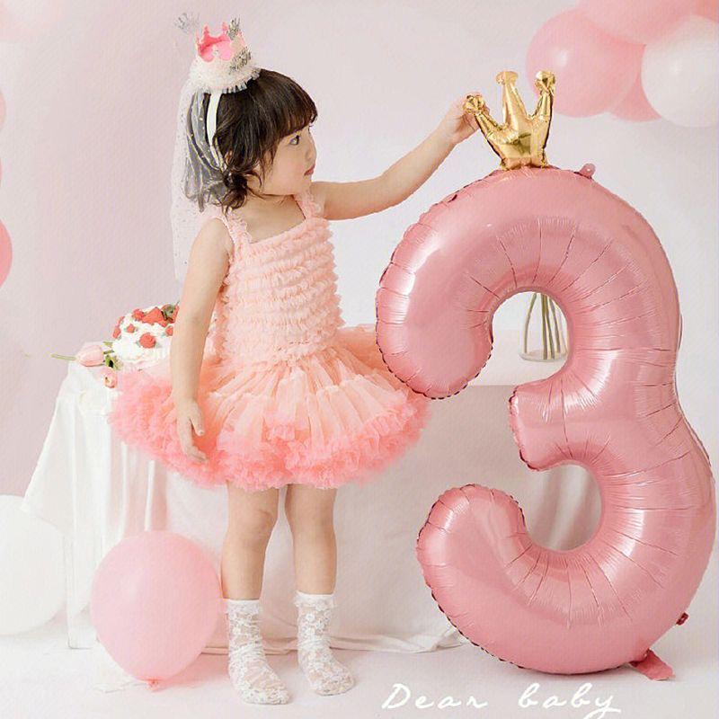 Gradient Color Crown Number Balloon Pillar, 32-40 Inch, First Birthday Party Decoration