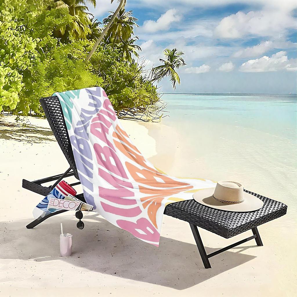 1pc Colorful Typography Design with Vibrant Gradient Text 2D Printed Microfiber Beach Towel, quick dry super absorbent. Great