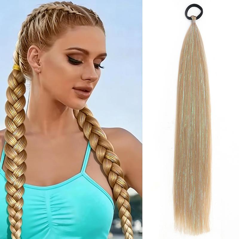 24  Colored Hair Extensions Synthetic Colorful Ponytail Extensions with Elastic Band for Kids Women Cosplay Crazy Hair Day Accessories